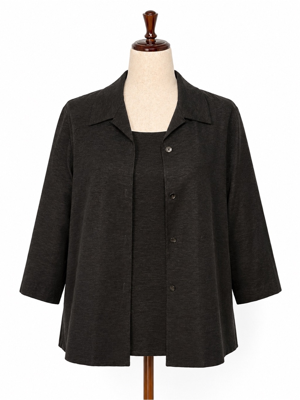 Eileen Fisher silk Classic dark grey Button-Front Jacket with Tank Layer- M